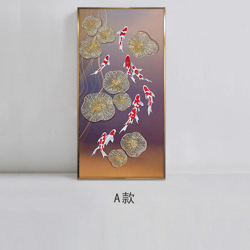 珐琅彩装饰画客厅入户玄关走廊过道办公室茶室轻奢挂画九鱼图壁画