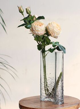 厂家直销玻璃花瓶透明波纹弧形酒店样板间客厅家居设计师软装饰品