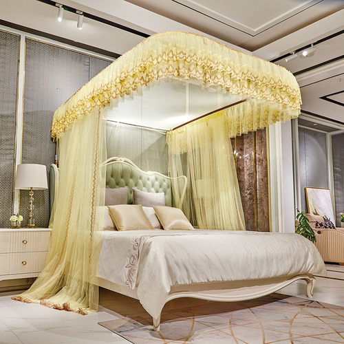 高端钛金免打孔升降挂墙U型导轨宫廷蚊帐1.8米床公主风铝合金支架