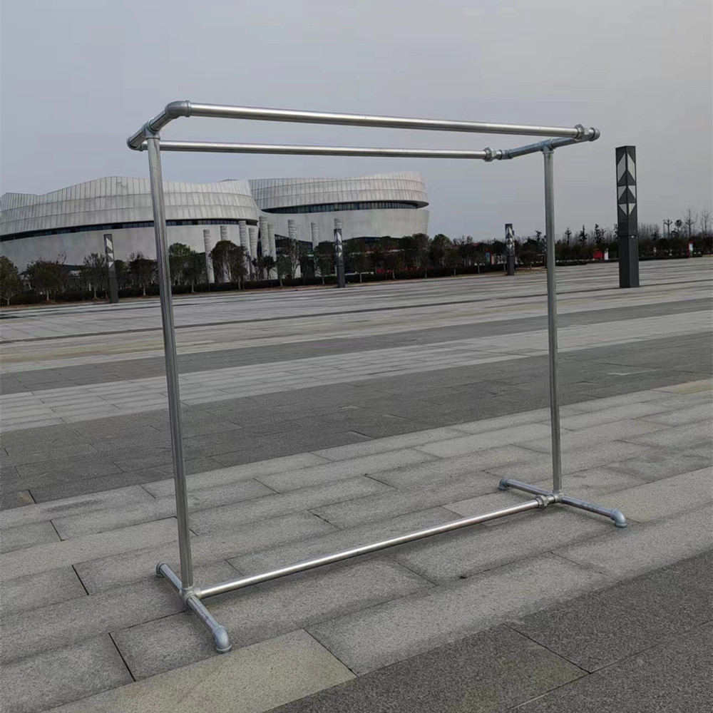 86m0单双钢管晾衣架落地镀锌晾衣杆室内阳台双杠带轮水管服装店衣