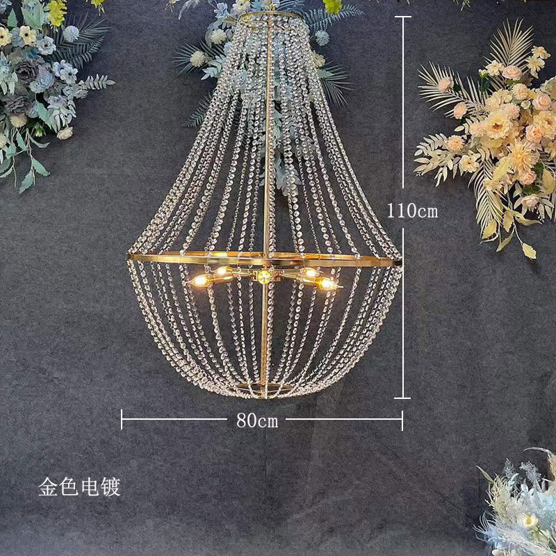 婚庆道具装扮欧式水晶珠帘吊灯金色铁艺婚礼路引灯摄影吊顶灯饰