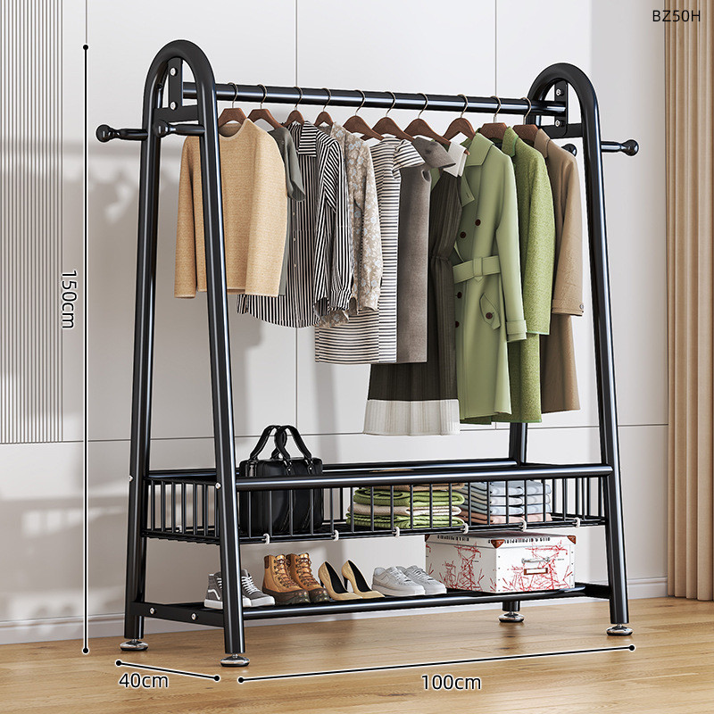 挂衣杆衣帽架落地家用晒衣架卧室加粗简易单杆式阳台晾衣架