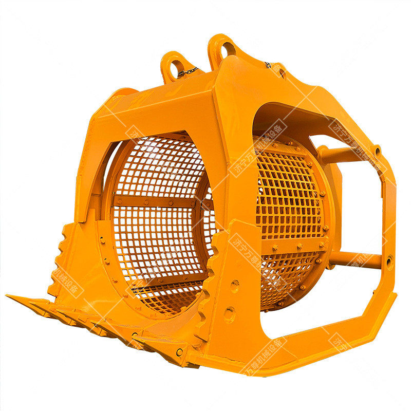 挖机液压滚筒筛河道旋转砂石筛选分离液压清理管道回填滚筒筛分斗