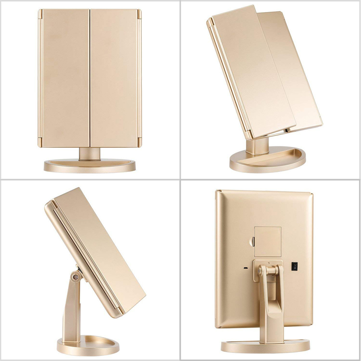 跨镜台式led化妆镜桌面三折led镜梳妆镜带灯发光补妆镜子