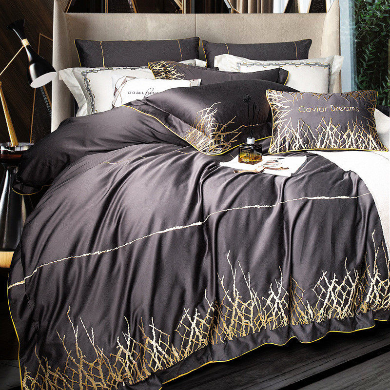 高端床上用品套件奢华简约样板房140全棉四件套刺绣被套床单欧式,床上用品,床品套件/四件套/多件套,淘宝优惠券,粉丝福利购,淘宝优惠卷