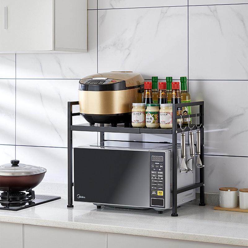 热销跨境伸缩厨房置物架家用双层台面微波炉架烤箱,厨房/烹饪用具,微波炉置物架,淘宝优惠券,粉丝福利购,淘宝优惠卷