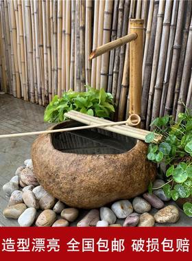 热销户外鱼缸石槽天然鹅卵石水景石流水钵钵盆花盆日式流水石庭院