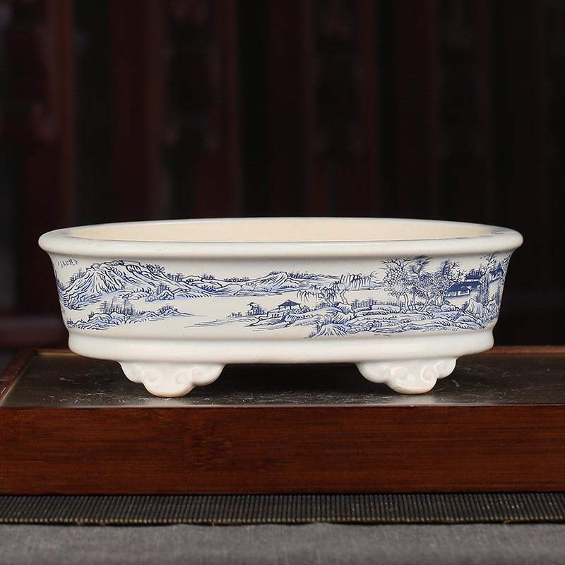 热销花盆紫砂花盆批发厂家直销圆形阳台多肉文竹盆景落地彩绘yzch