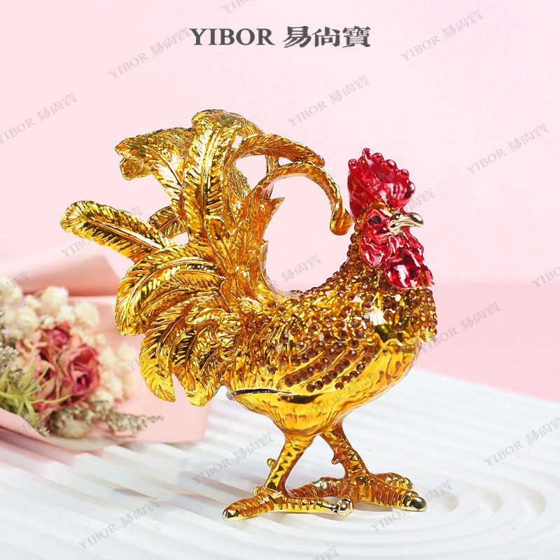金属珐琅首饰盒七宝烧家居饰品手工艺品中式凤尾公鸡招财摆件礼品