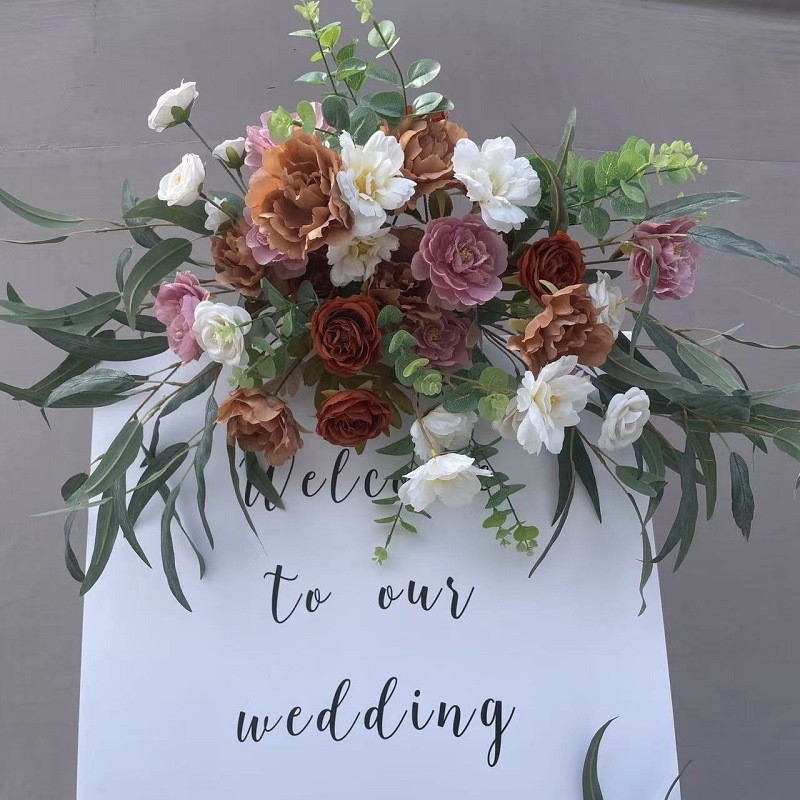 婚庆迎宾架迎宾牌木架水牌婚礼高端花指示牌花艺仿真绢花花艺