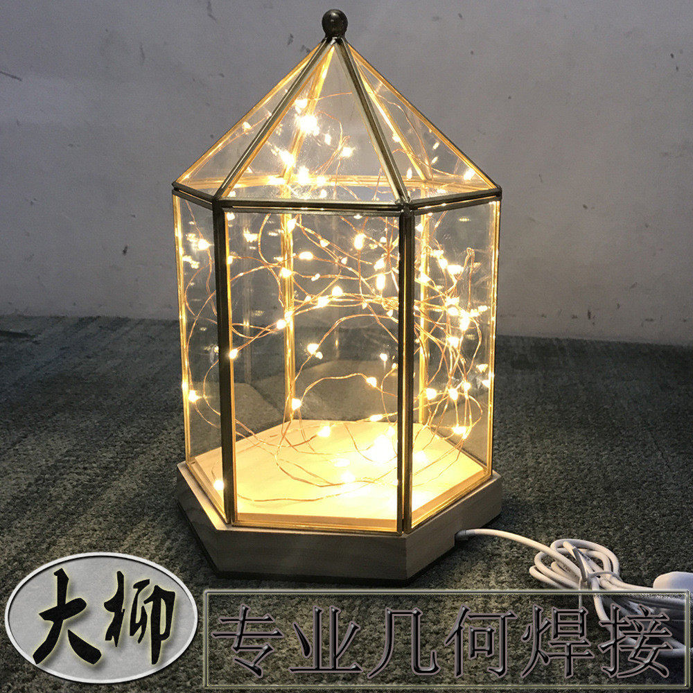大六边灯罩火树银花铜带木底无灯几何金色灯罩夜灯喂奶灯罩批发