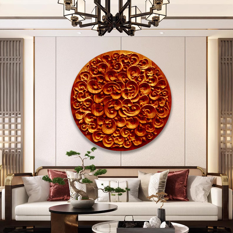 圆形浮雕画立体雕刻轻奢客厅背景墙挂画高级感玄关装饰画砂岩挂画图片