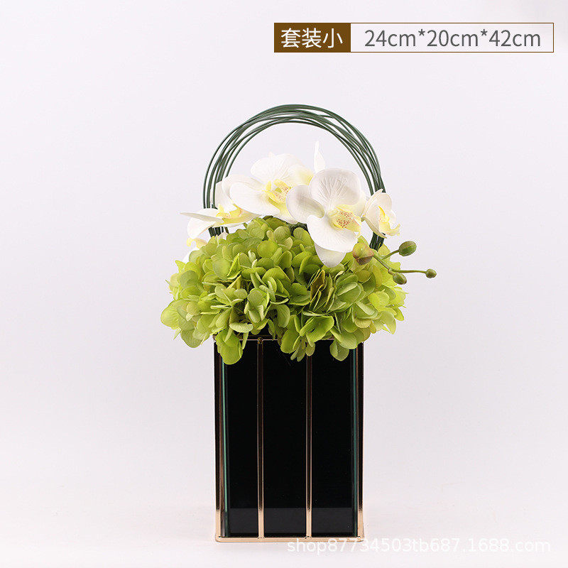 新中式样板房洽谈桌花艺仿真花搭配摆件软装盆景植物盆栽软装饰品