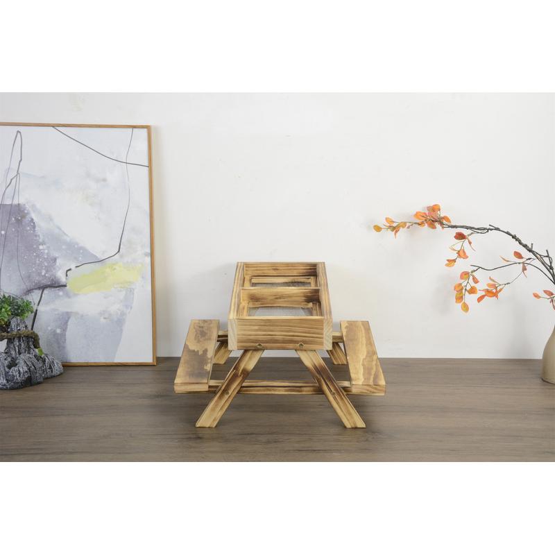 木制带长凳和木板松鼠野餐喂食器户外园林野餐桌花栗鼠餐桌