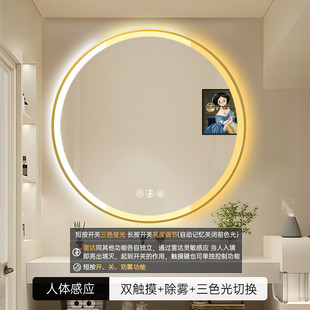 珍涵圆形智能镜子led浴室镜酒店公寓专用铝合金黑边框镜子带灯ins