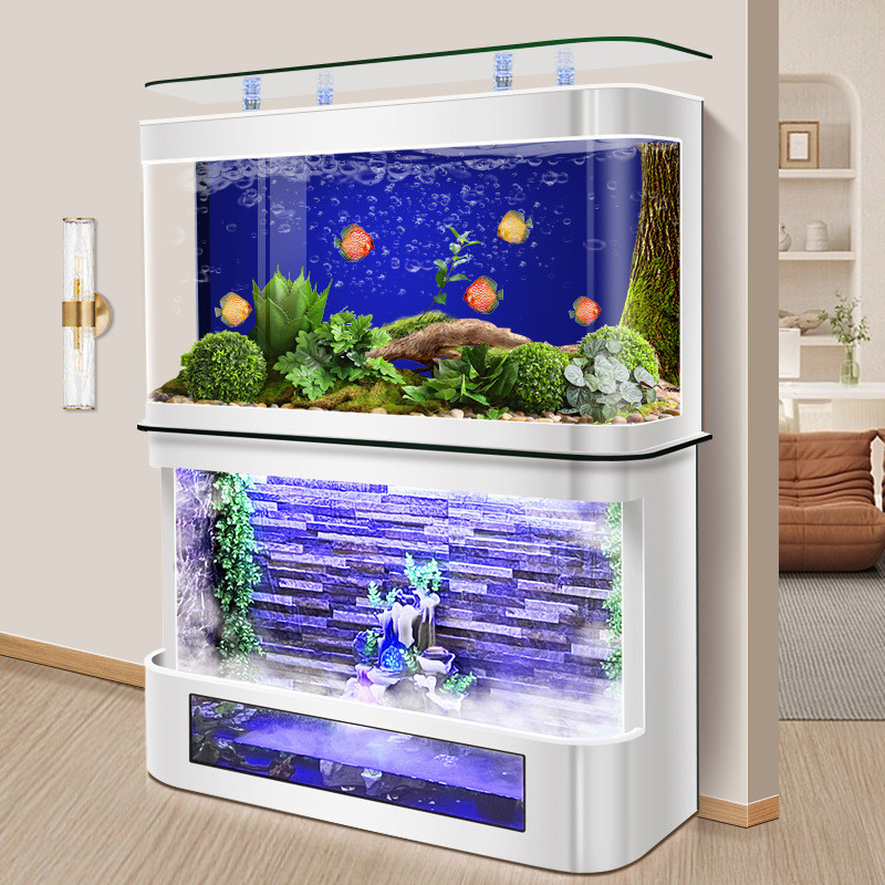 热销水幕墙鱼缸大型2023新款家用客厅小型玻璃立式生态乌龟专用水
