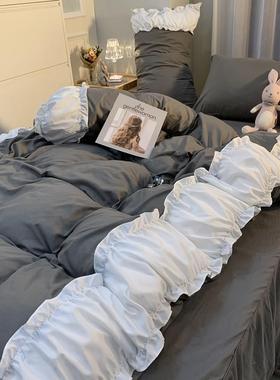 gz6mins春天简约床上用品1.8纯色四件套被罩男女学生宿舍水洗棉三