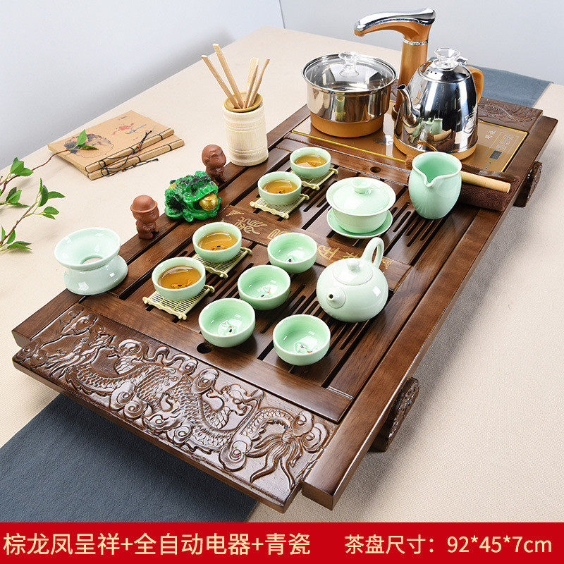 夏薇功夫茶具套装家用整套紫砂陶瓷喝茶台茶海实木茶盘茶道全自动