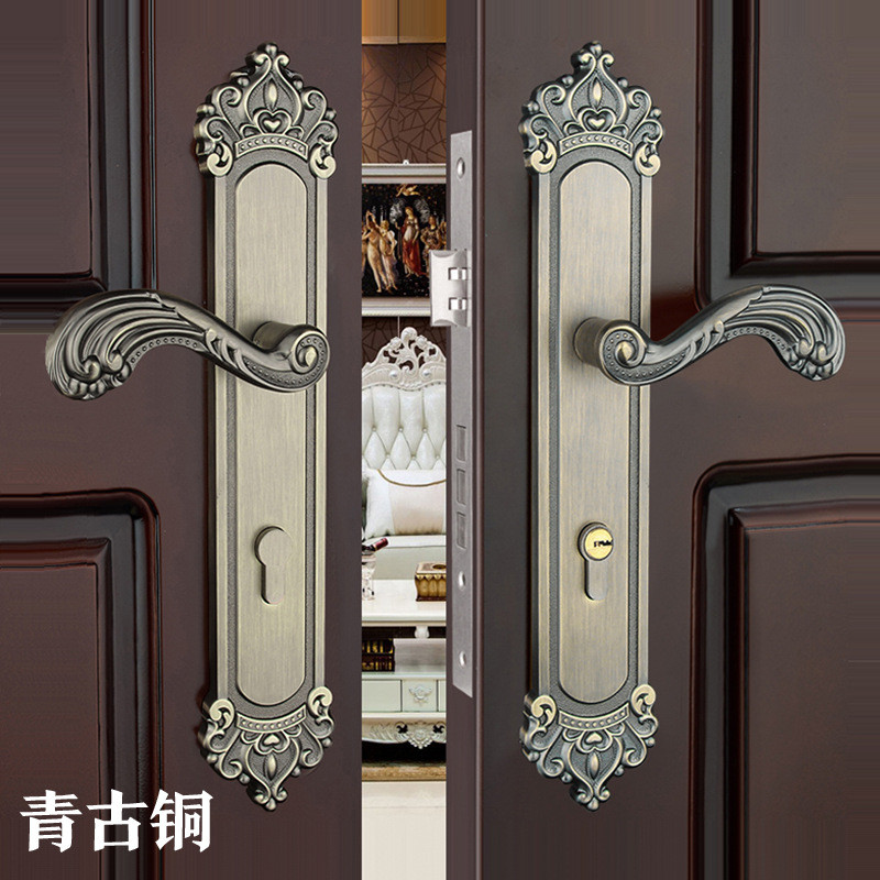 入户双开真假锁欧式复古对开大门锁实室内通道木门加长门锁把手锁
