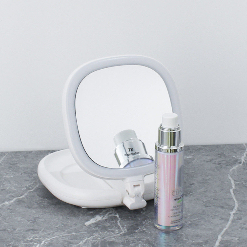 led便携式化妆镜双面旅行美妆镜子7x放大折叠镜梳妆镜