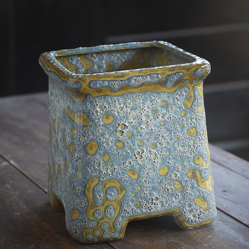 气泡釉创意复古长方形透气绿萝多肉文竹蝴蝶兰陶瓷花盆大号室外