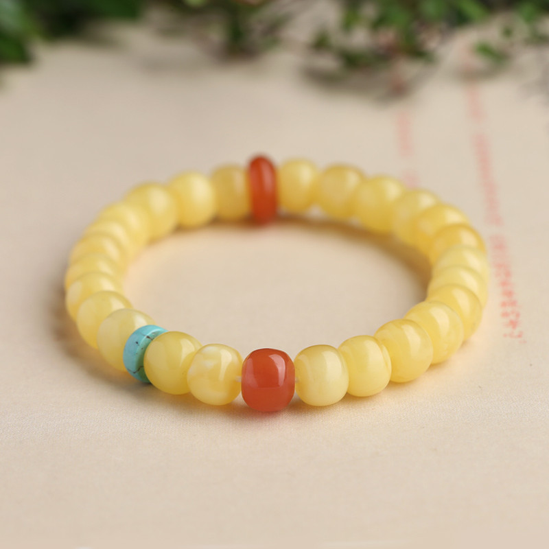 适用原创俄料蜜蜡手串女鸡油黄满蜜波罗的海琥珀手链老型珠桶珠佛