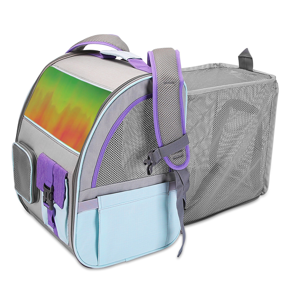 2023新款外出拓展宠物双肩包炫彩镜面遮光防晒可猫包