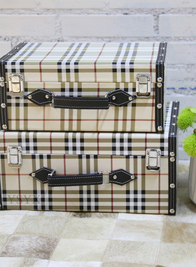 软装样板房手提箱衣帽间装饰摆件玄关收纳箱橱窗展示摄影道具美式