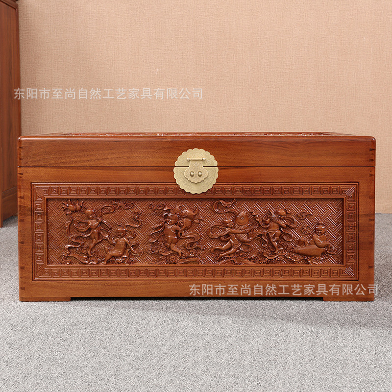 东阳木雕全香樟木箱子批发字画衣箱中式雕花箱储物收纳结婚陪嫁箱