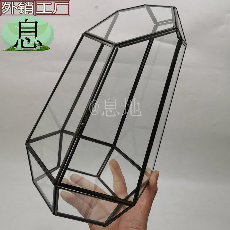 35c带门包邮!工厂直销铜条花盒微景观多肉玻璃花房黑色苔藓容器
