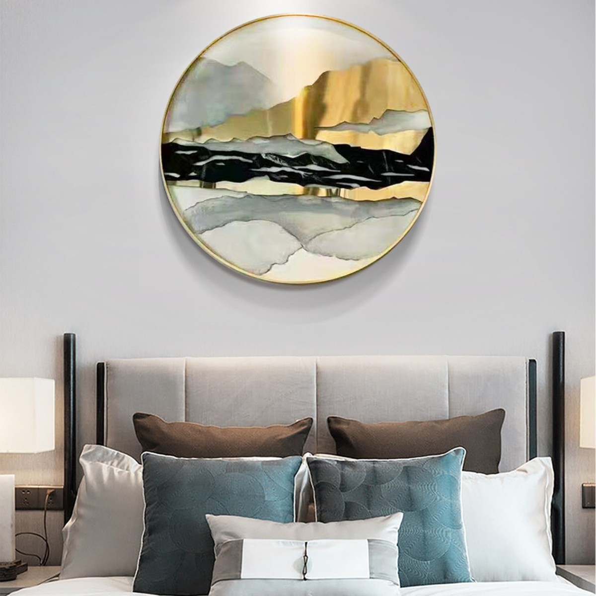 禅意客厅玄关装饰画卧室挂画轻奢中式风格山水壁画酒店晶瓷漆画 - 实物图