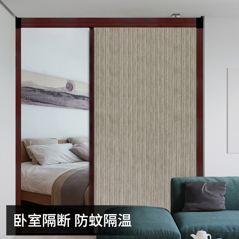 蜂巢门帘纯色推拉折叠移门厨房卫生间客厅隔断免打孔移动