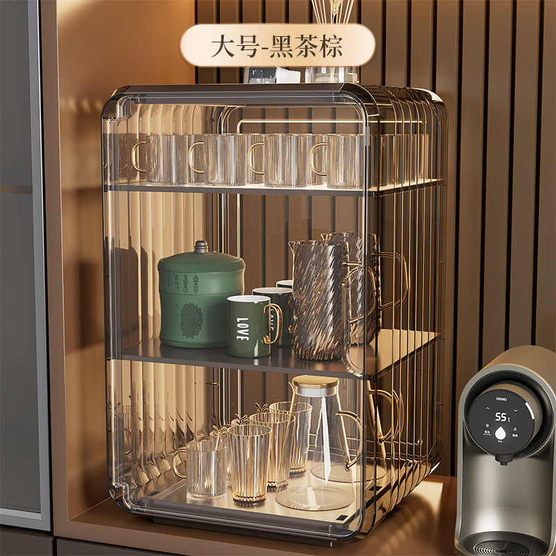 轻奢透明颜值可叠加防尘杯子收纳置物架高客厅办公室桌面橱柜杯架
