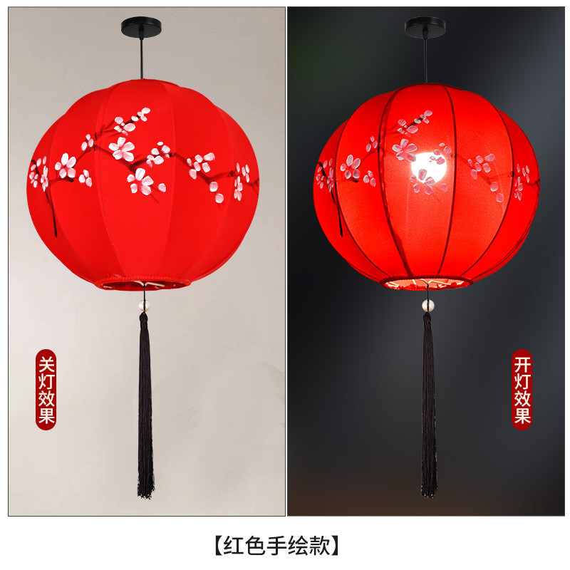 春节彩色圆形灯笼中式国潮风广告手绘景区婚礼装饰新中式布艺吊灯