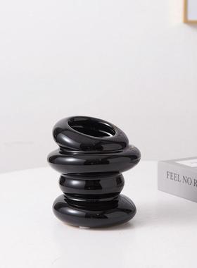 创意甜甜圈摆件客厅白色陶瓷花瓶民宿家居装饰花器花插桌面小餐厅