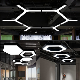 圆形led简约吸顶灯办公室六边形异形吊灯健身房网咖商场造型灯具