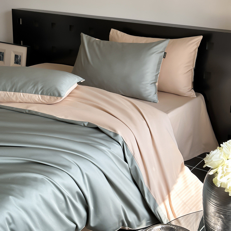 轻奢简约纯色丝滑100贡缎长绒棉四件套单人床宿舍三件套全棉出口