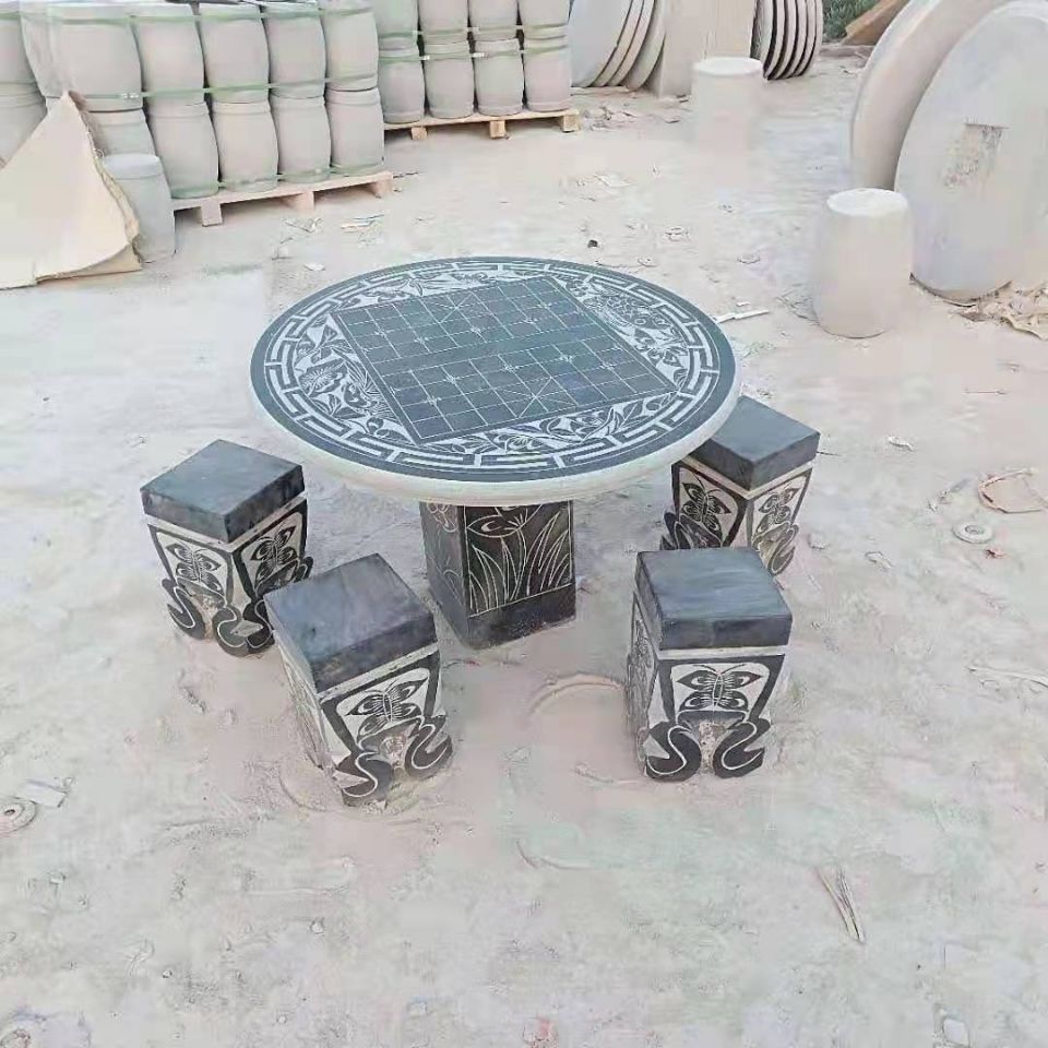 庭院石桌石凳户外大理石石圆桌子公园石桌椅象棋石桌摆件