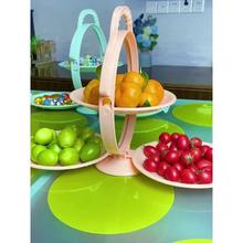 折叠旋转水果盘三层水果盘创意客厅手提茶几家用零食水果坚果托盘