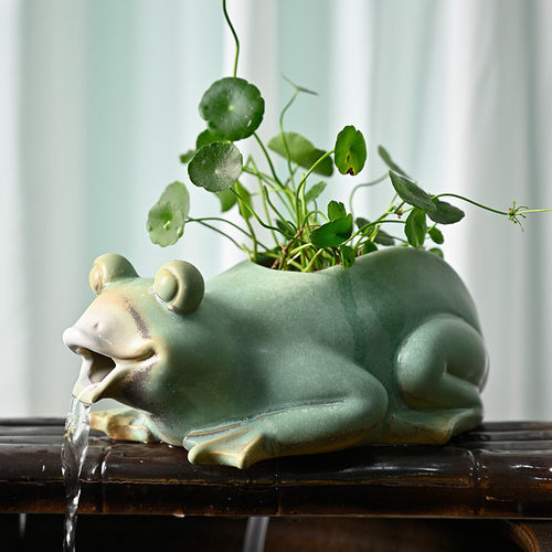 古法鱼缸造景流水器养鱼陶瓷微景观摆件创意动物造型过滤材料容器