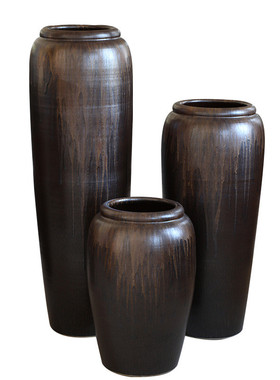 高温流金岁月瓷土陶罐落地家居装饰花瓶花器三件套陶粗陶摆件