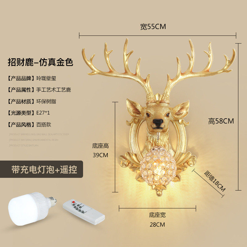 装饰鹿角壁灯北欧式客厅电视背景墙床头个性创意鹿头壁灯招财灯具