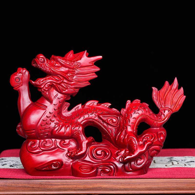 红色实木雕刻龙摆件十二生肖火龙家居新居客厅装饰摆设开业送礼品