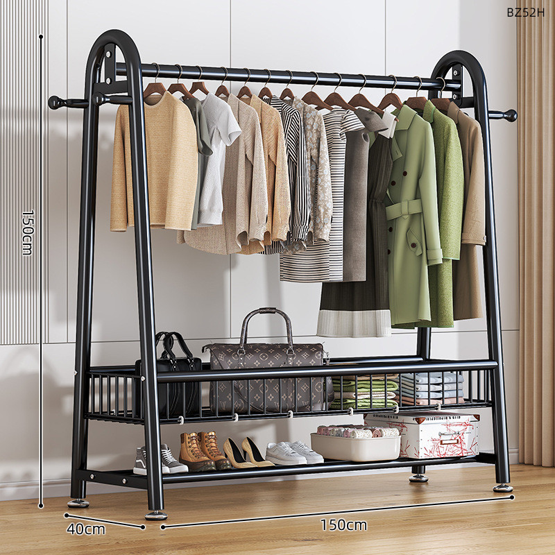 简易阳台挂衣杆加粗款落地式衣帽架杆卧室衣架家用双层置物晾衣架