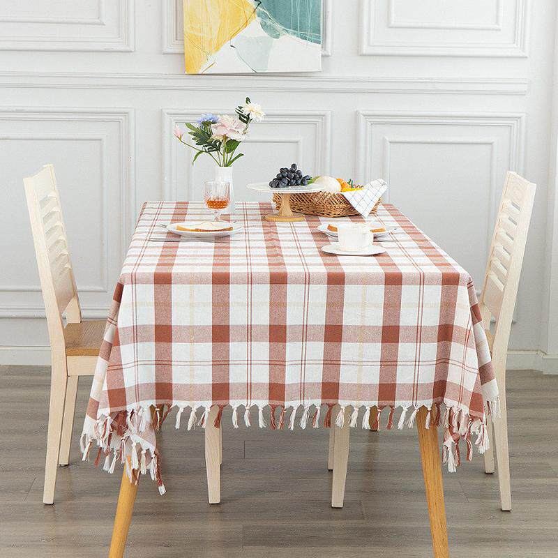 my现代简约格子长方形桌布混纺色织餐厅餐桌台布茶几斗橱盖布
