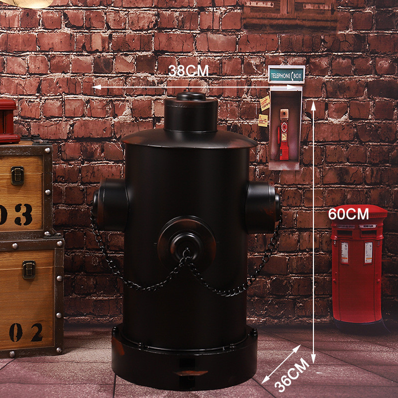 美式摆件垃圾桶创意工业风铁艺做旧脚踏式消防栓垃圾筒复古