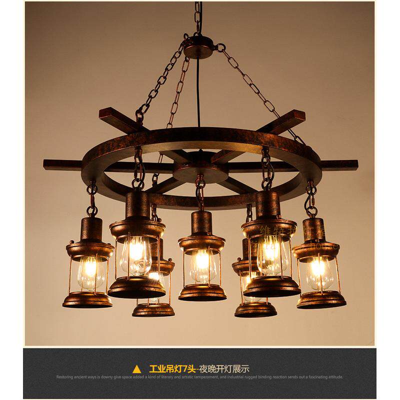 美式乡村复古铁艺吊灯咖啡创意怀旧酒吧loft漫工业风餐厅木头灯具