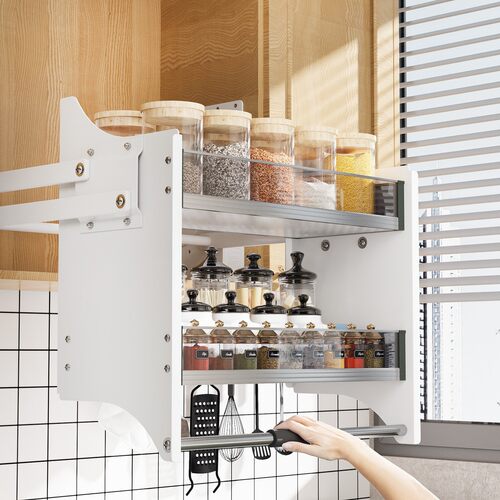 厨房橱柜收纳双层碗碟篮阻尼缓冲上下拉篮吊柜玻璃升降机拉篮