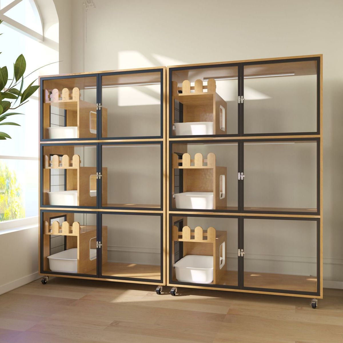 实木猫笼子柜子别墅猫窝猫舍猫房玻璃展示柜子育雏保暖保温柜箱笼