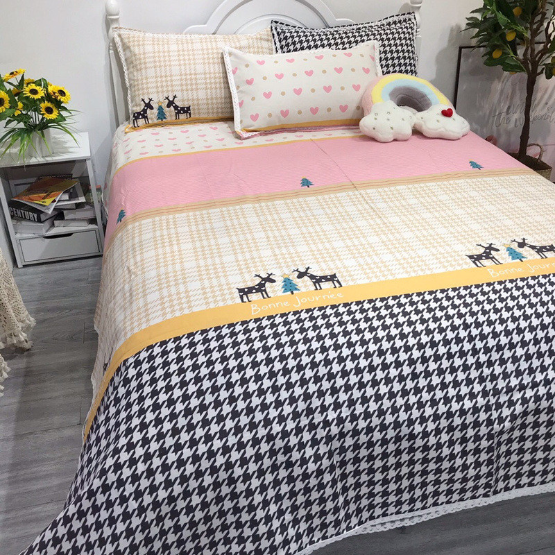 8jdk批发老粗布床单三件套带花边粗布麻布幼儿园凉席儿童棉夏季天